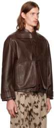 T/SEHNE SSENSE Exclusive Brown Asymmetric Leather Jacket