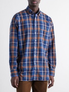 Drake's - Button-Down Collar Checked Woven Cotton Shirt - Blue
