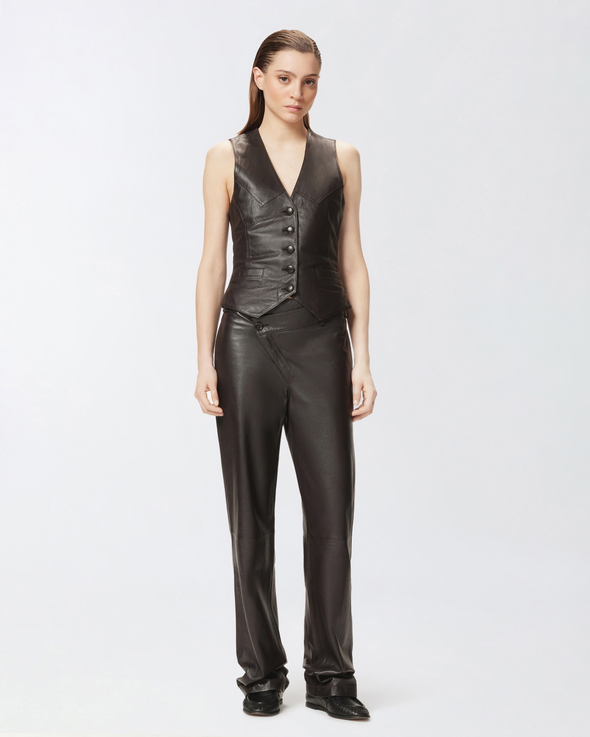 Pinko Reimagine By Pinko X Patrick Mc Dowell Leather Waistcoat Deep Brown