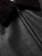 LOEWE - Appliquéd Shearling-Trimmed Leather Jacket - Black