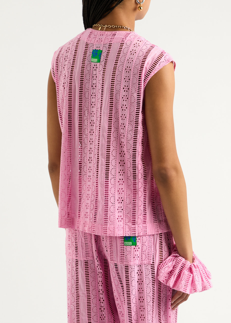 Damson Madder Alys Broderie Anglaise Cotton Waistcoat Pink