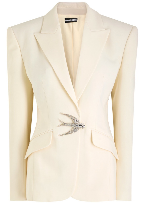 Photo: David Koma Crystal-embellished Stretch-wool Blazer Off White