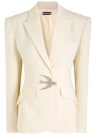 David Koma Crystal-embellished Stretch-wool Blazer Off White