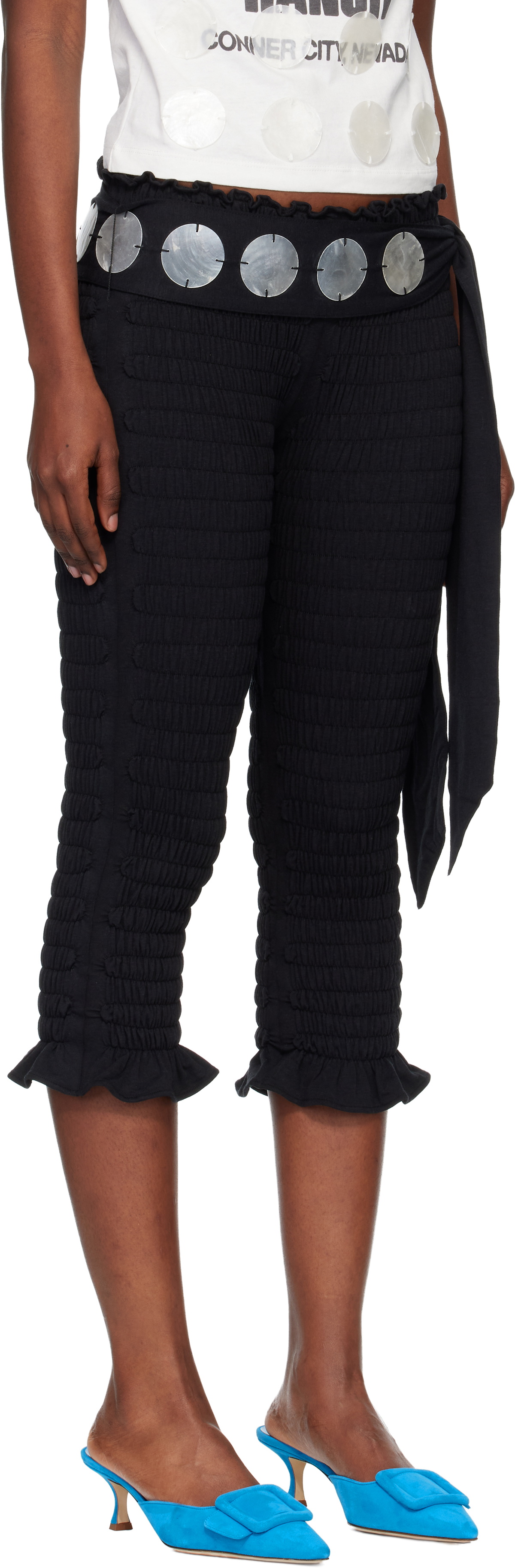 Conner Ives Black 'The Shirred Capri' Trousers