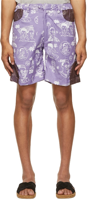 Photo: Bloke Purple & White Silkscreen Printed Shorts