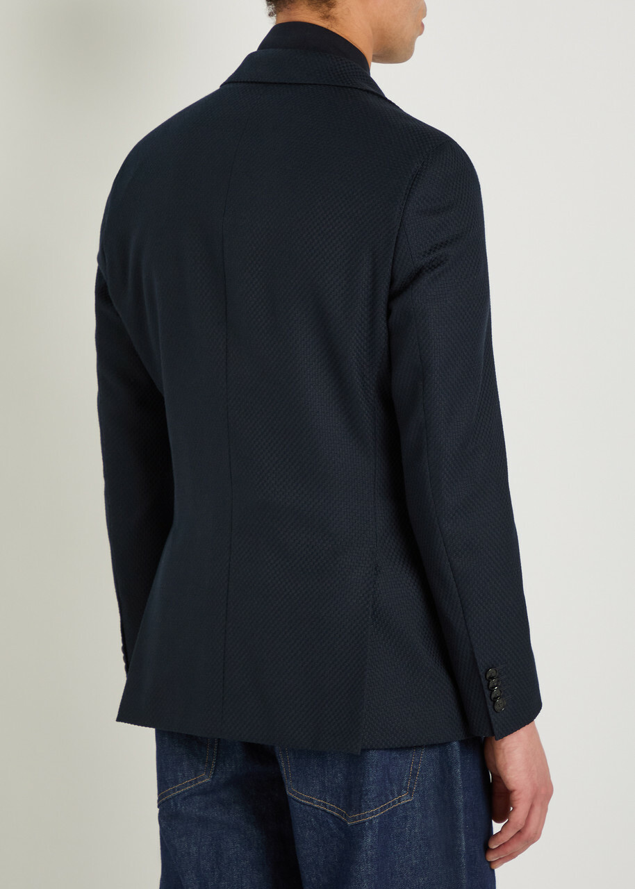Boss Textured Layered Cotton-blend Blazer Navy