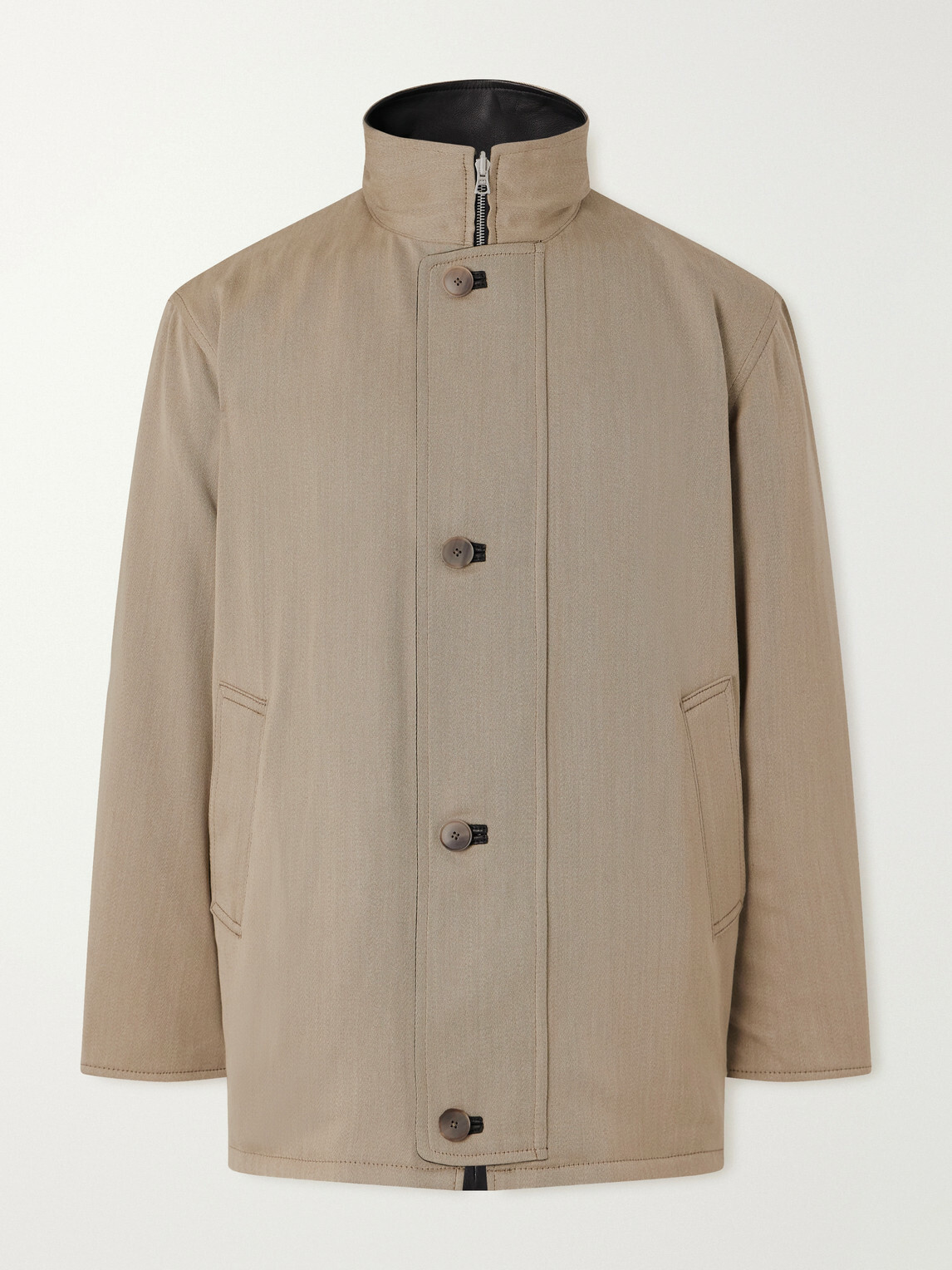 Auralee - Reversible Wool-Twill and Leather Jacket - Neutrals