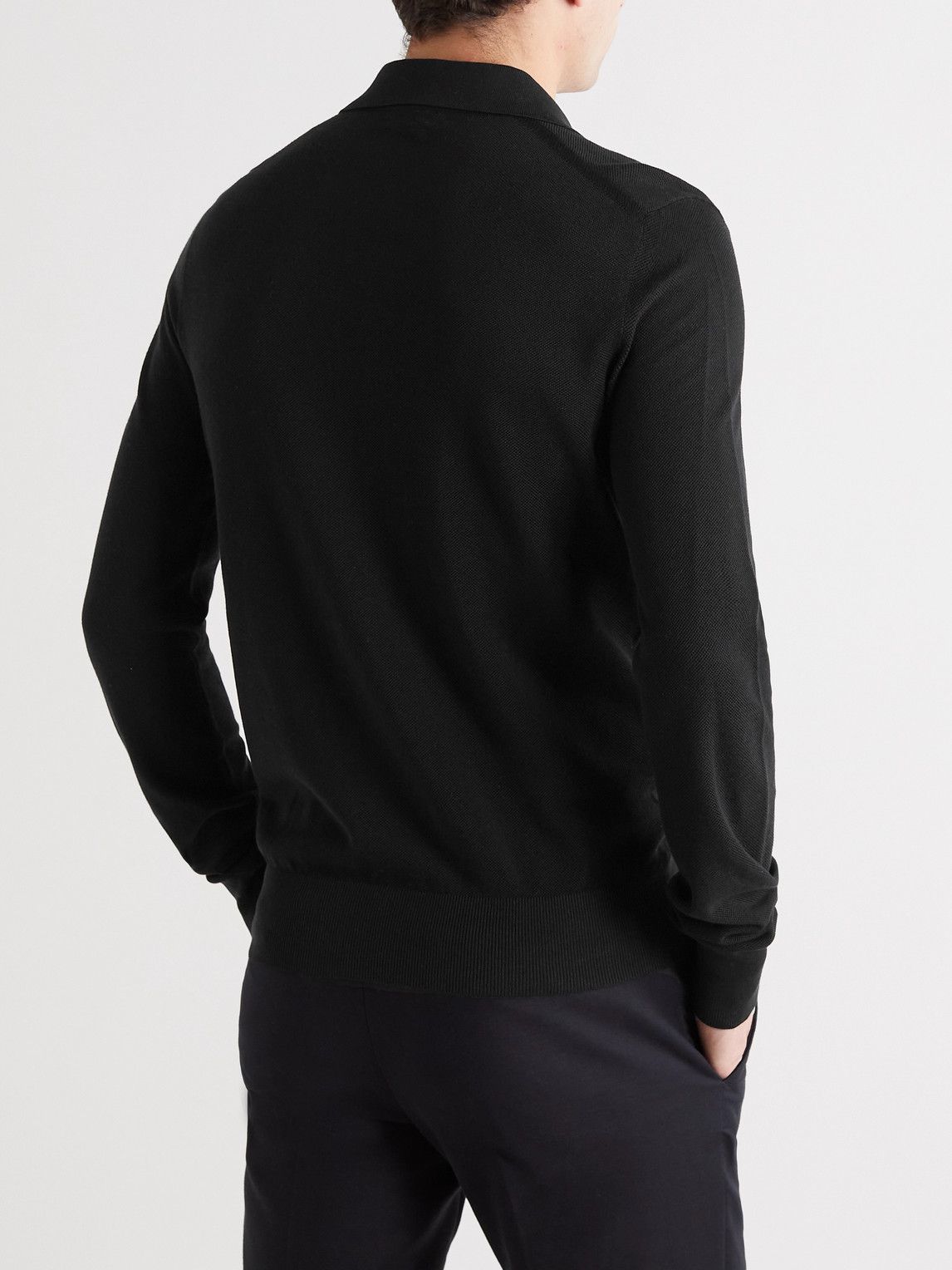 TOM FORD - Silk and Cotton-Blend Piqué Polo Shirt - Black TOM FORD