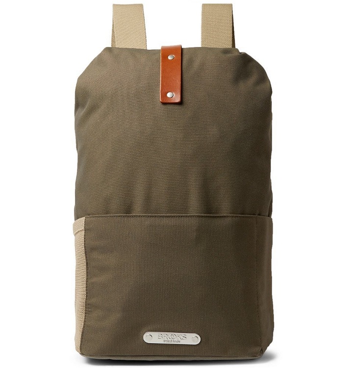 Photo: Brooks England - Dalston Leather-Trimmed Canvas Backpack - Army green