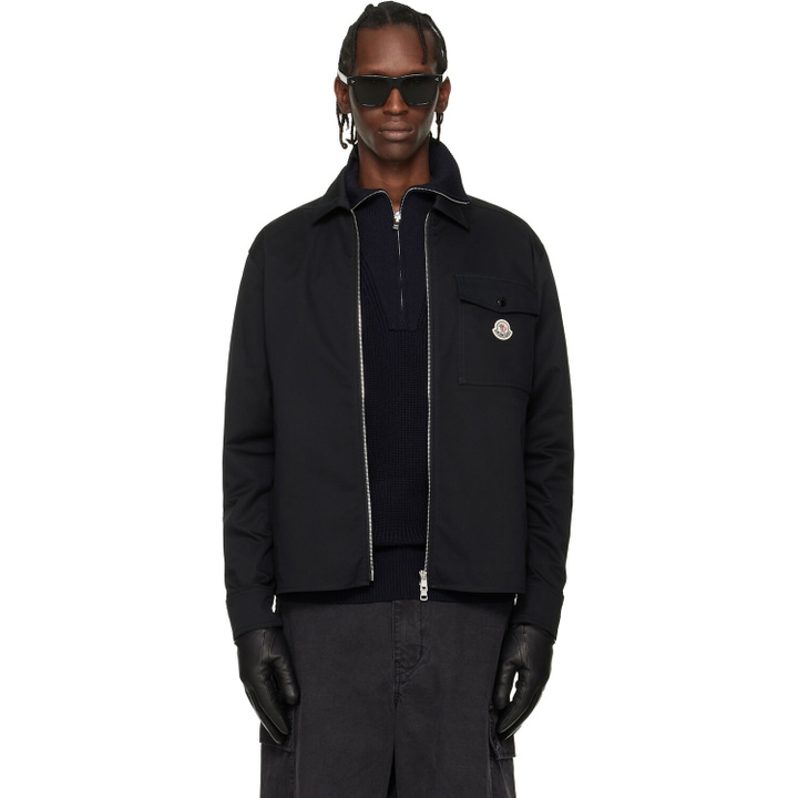Photo: Moncler Black Cotton Blend Gabardine Shirt Jacket