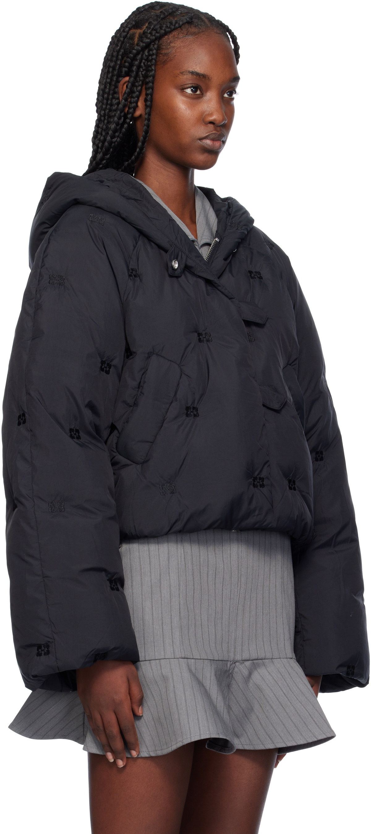 GANNI Black Short Tech Down Puffer Jacket GANNI