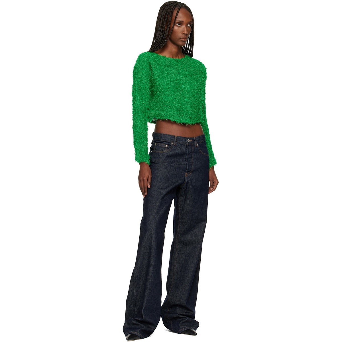 ISSEY MIYAKE Green Shifted Fuzzy Pleats Cardigan