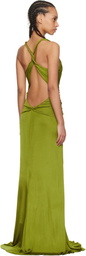 TOM FORD Green V-Neck Criss-Cross Evening Maxi Dress