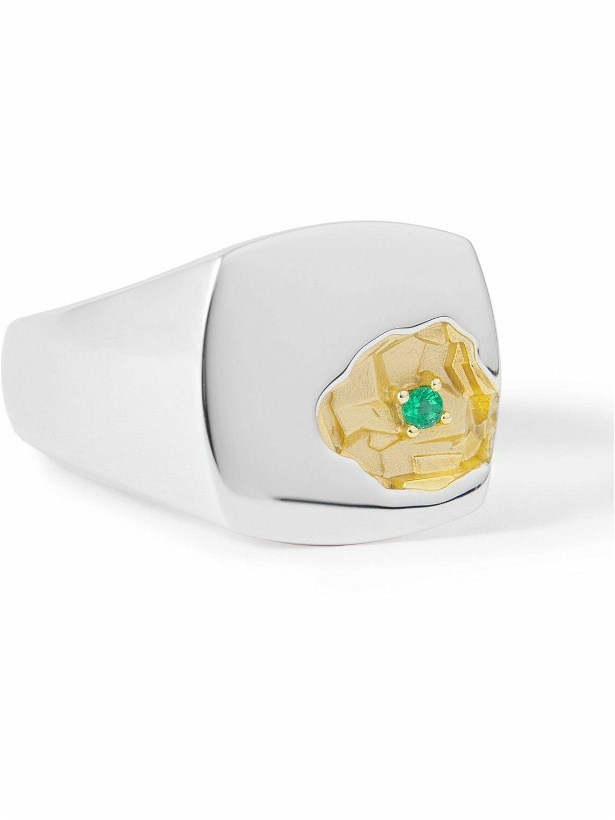 Photo: Tom Wood - Mined Rhodium, Gold-Plated Silver and Emerald Ring - Silver