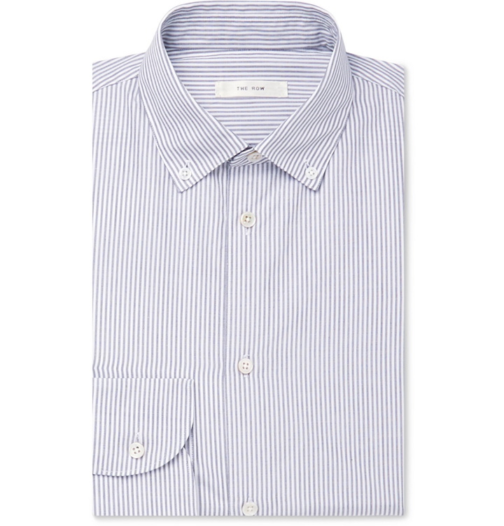 Photo: The Row - White Robert Button-Down Collar Pinstriped Cotton Shirt - Blue