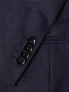 Etro - Double-Breasted Felt-Trimmed Wool-Jacquard Suit Jacket - Blue