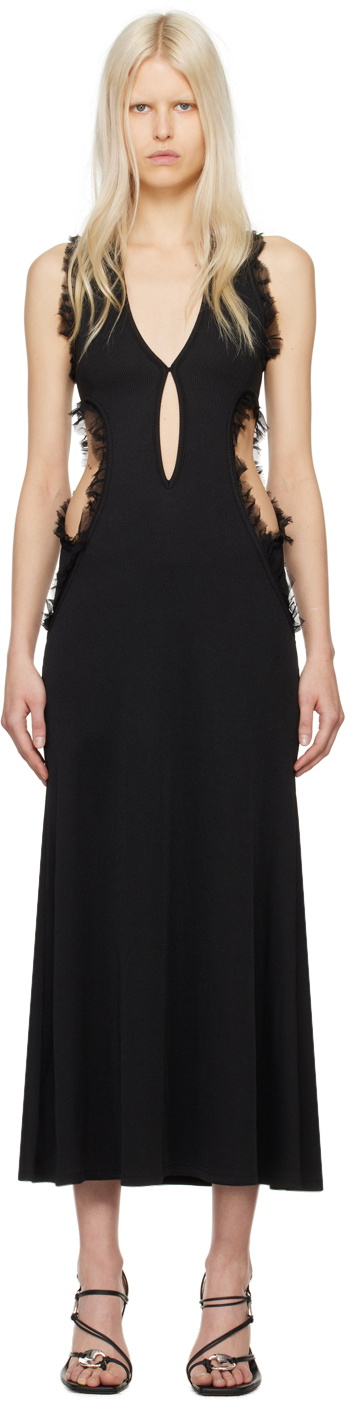 white christmas dresses ADRIANNA PLUNGE RUCHED MAXI DRESS - BLACK – CHIC LE FRIQUE main image 1