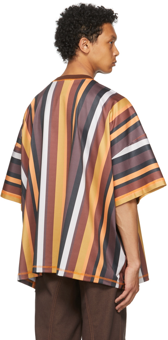 Phlemuns Brown Striped Oversized Logo T-Shirt