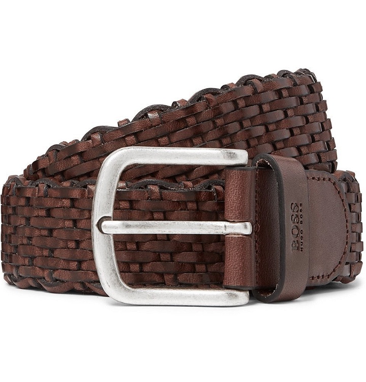 Photo: Hugo Boss - 3.5cm Dark-Brown Woven Leather Belt - Brown