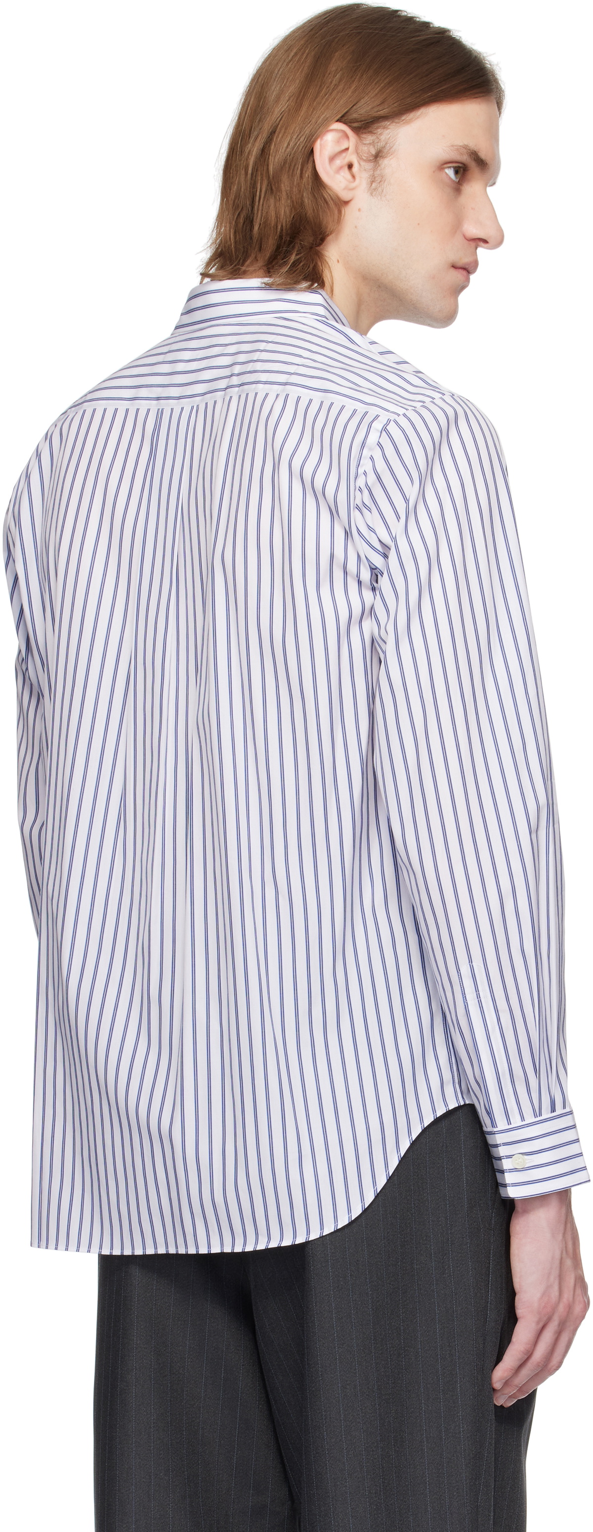 Comme des Garçons Homme Deux White & Navy Striped Shirt