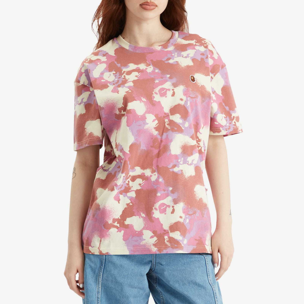 A Bathing Ape Women's Map Camo Oversized T-Shirt in Pink