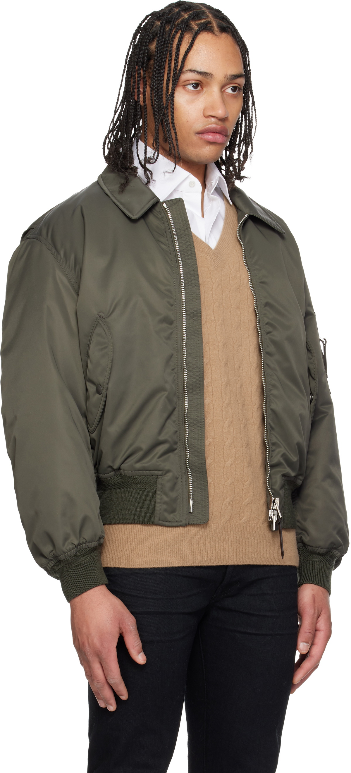 TOM FORD Green Satin Nylon Flight Bomber Jacket
