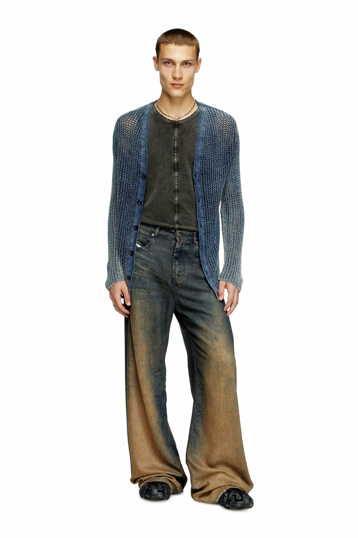 archive diesel tricot denim jacket Knit Diesel Denim-effect zip-up