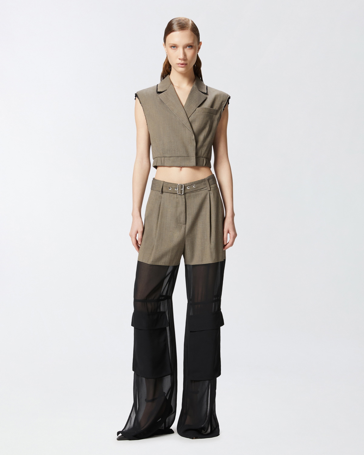 Pinko Short Vest With Lapels And Elastic Flask Brown