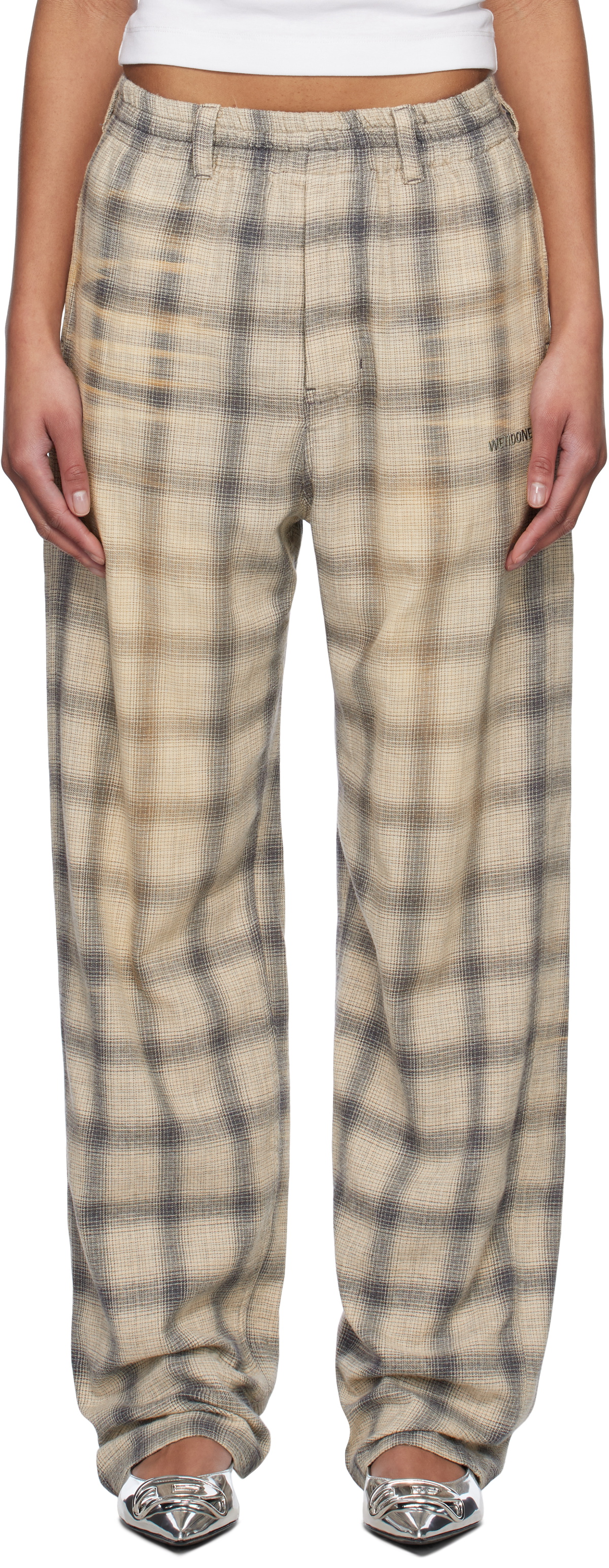 We11done Gray Washed Checkered Trousers