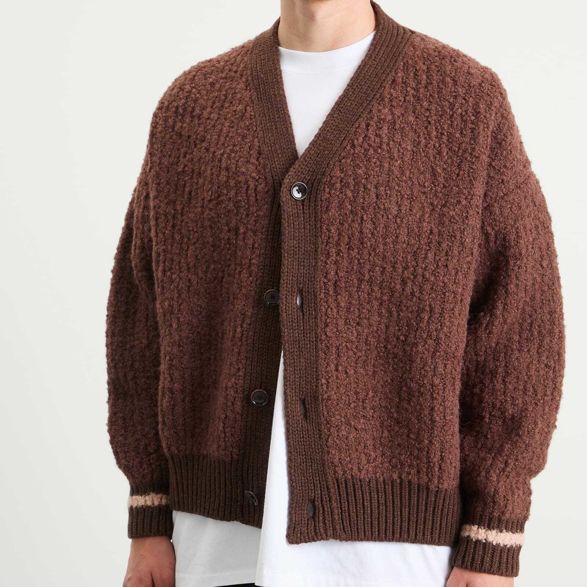 A Kind of Guise Men's Khuder Knit Cardigan in Burgundy Moose Boucle