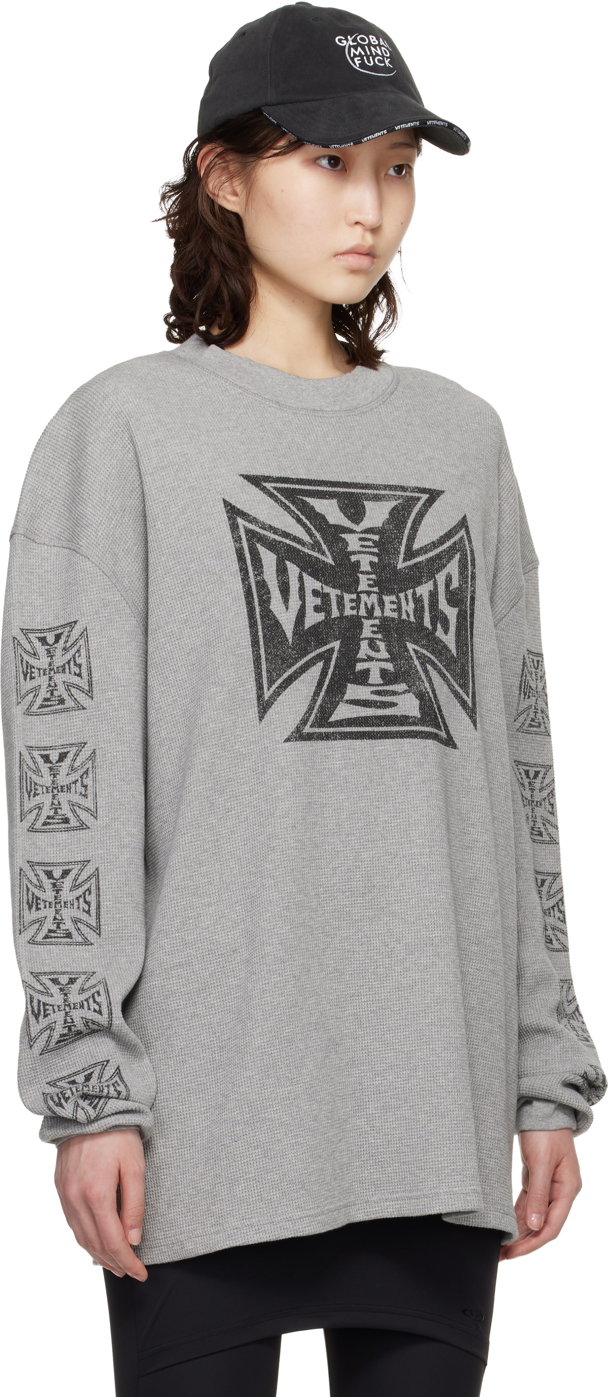 VETEMENTS Gray Biker Cross Waffle Longsleeve T-shirt