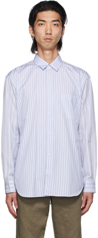 Photo: Comme des Garçons Shirt Blue & White Poplin Stripe Mix Shirt