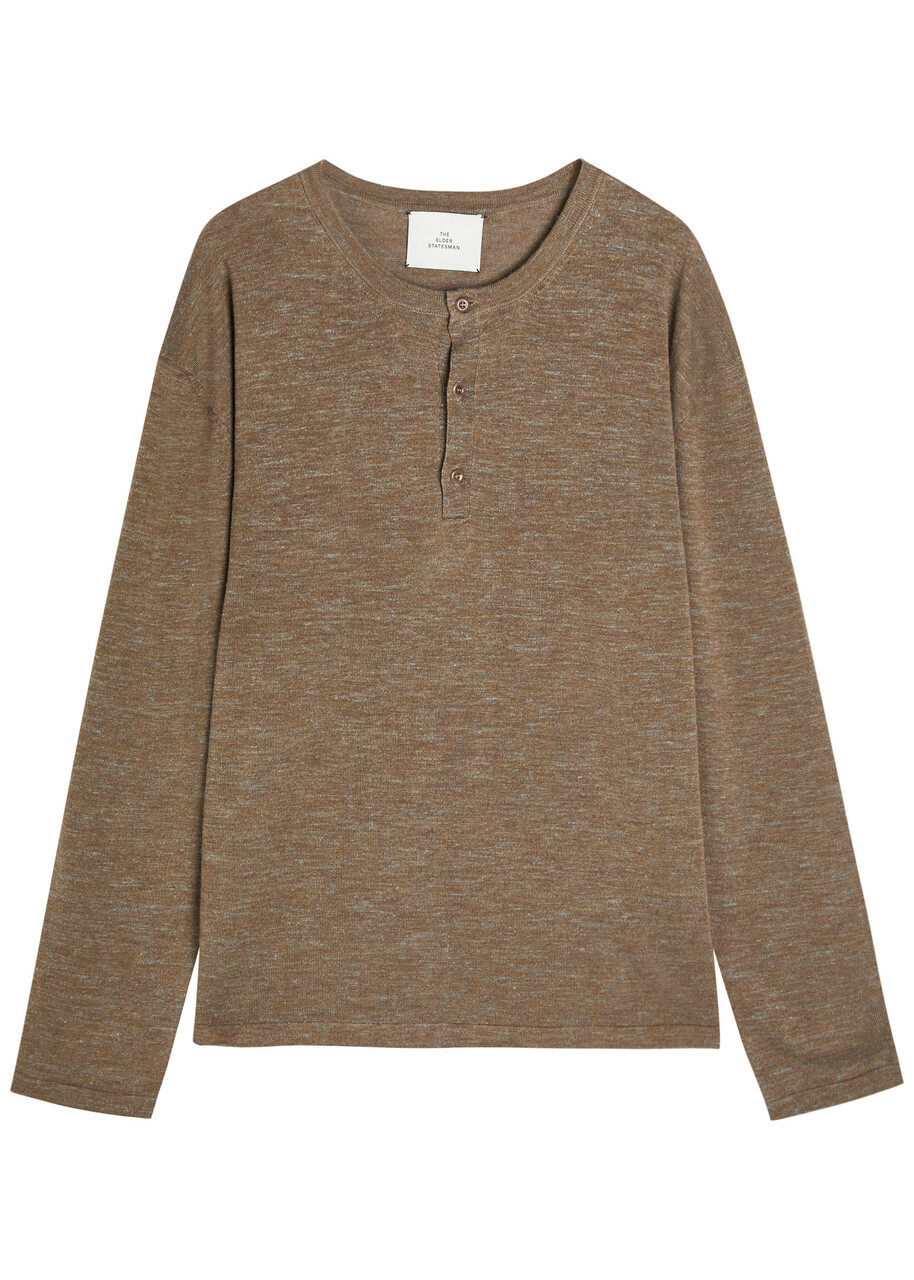 The Elder Statesman Lenny Round-neck Wool-blend Henley top Brown