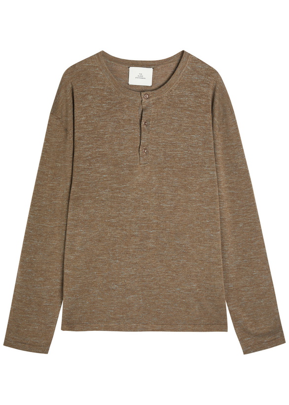 Photo: The Elder Statesman Lenny Round-neck Wool-blend Henley top Brown