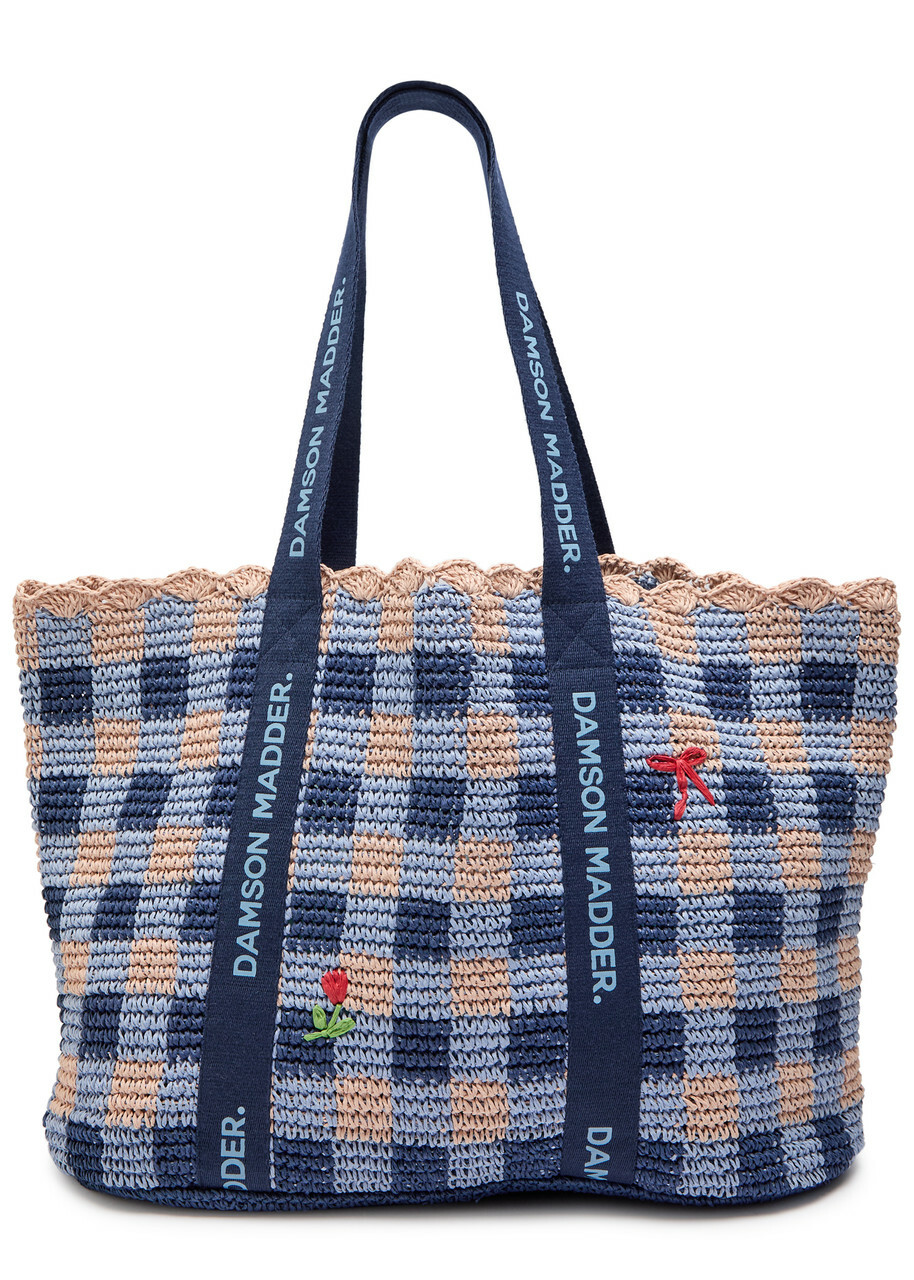 Damson Madder Checked Raffia Tote bag - Navy - One Size