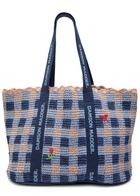 Damson Madder Checked Raffia Tote bag - Navy - One Size