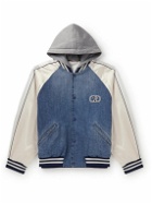 Valentino - Cotton-Jersey, Satin and Denim Hooded Bomber Jacket - Blue