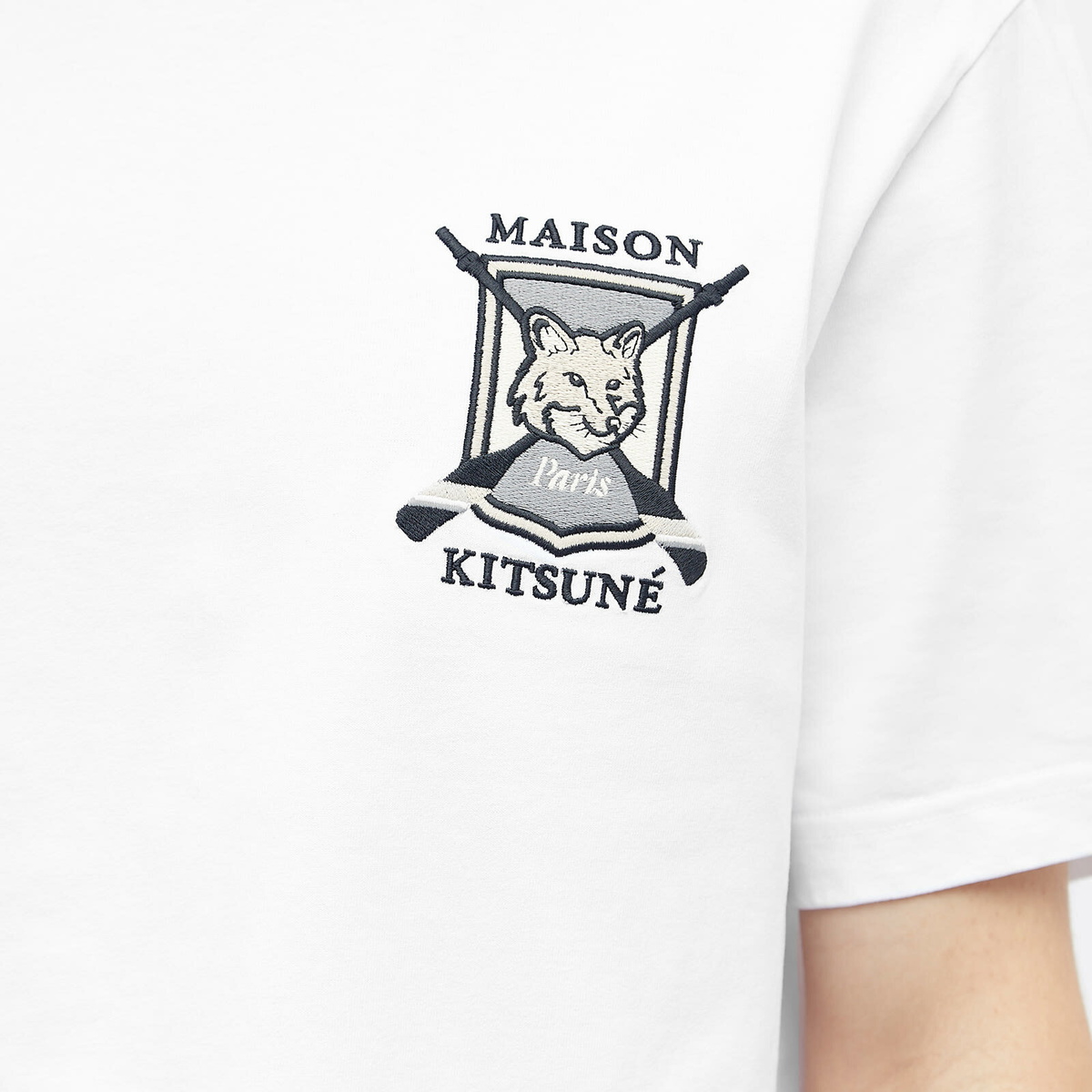 Maison Kitsuné Men's College Fox Embroidered Comfort T-Shirt in White