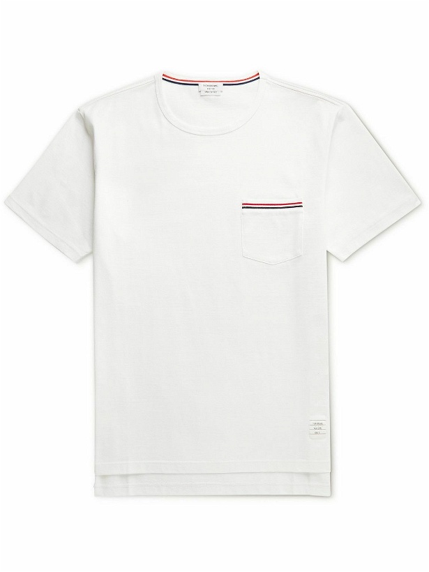 Photo: Thom Browne - Slim-Fit Grosgrain-Trimmed Cotton-Jersey T-Shirt - White