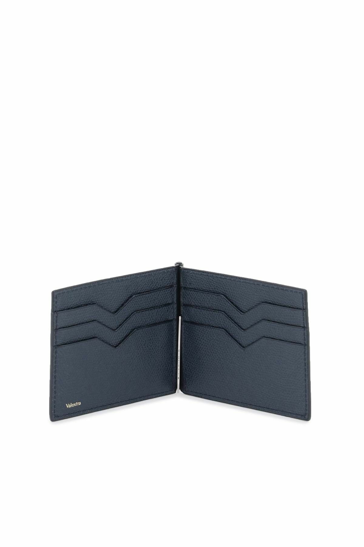 VALEXTRA leather bifold money clip wallet Blue