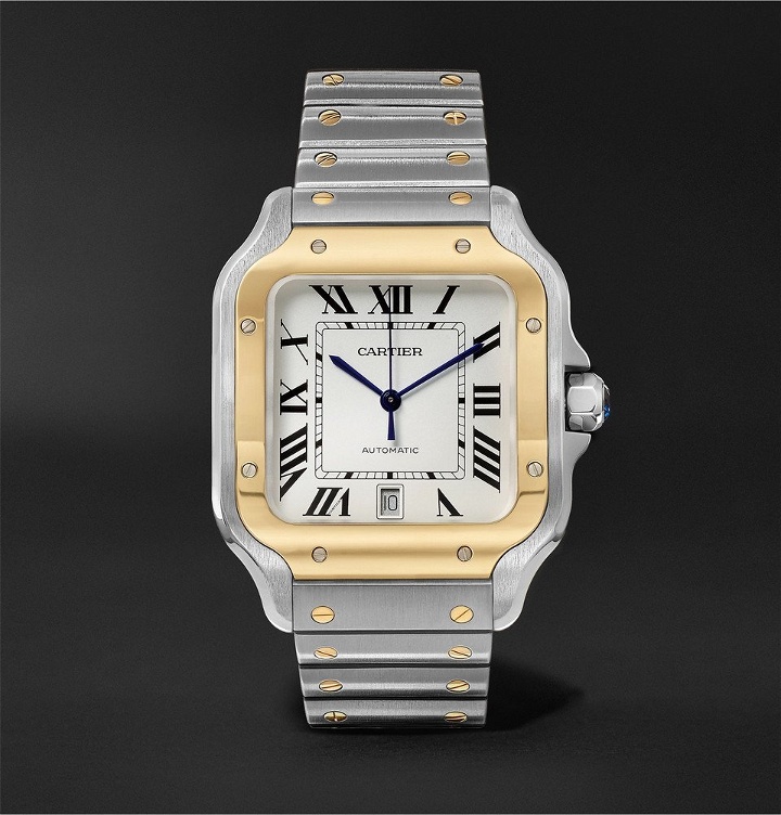 Photo: Cartier - Santos Automatic 39.8mm 18-Karat Gold Interchangeable Stainless Steel and Leather Watch - Men - White