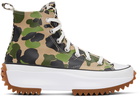 Converse Beige & Green Archive Print Run Star Hike High Sneakers