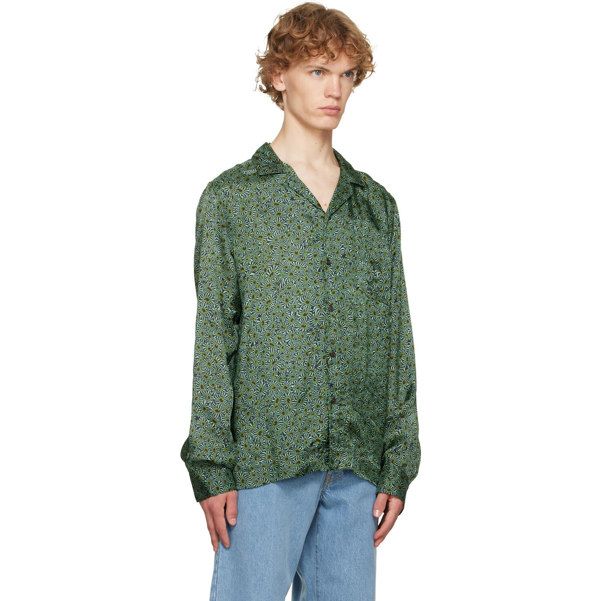 Dries Van Noten Green Viscose Twill Shirt