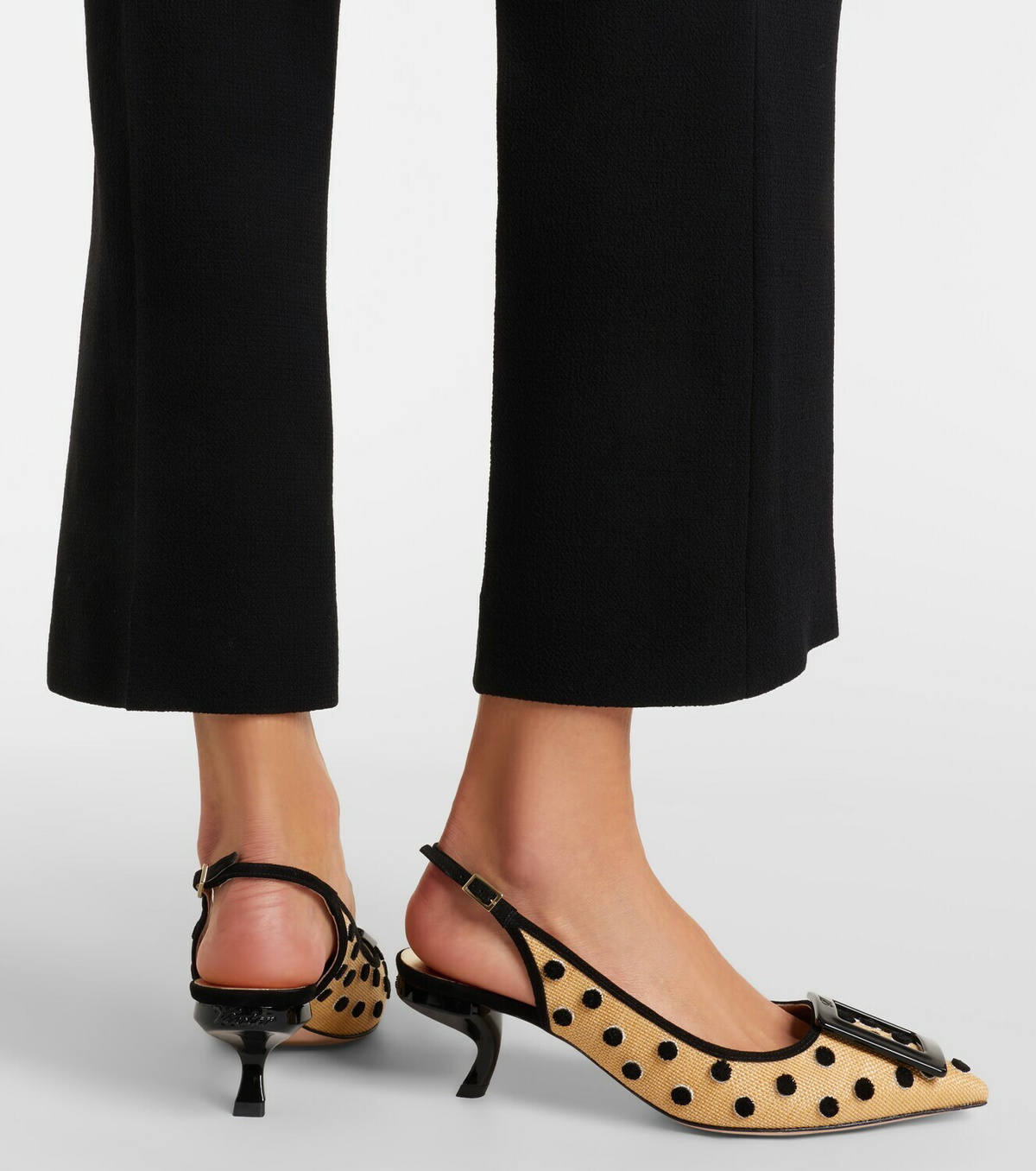 Roger Vivier Virgule polka-dot canvas slingback pumps