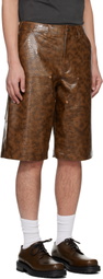 Andersson Bell Brown Double Knee Faux-Leather Shorts