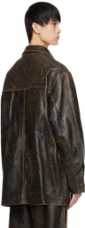 GUESS USA Brown Crackle Leather Jacket