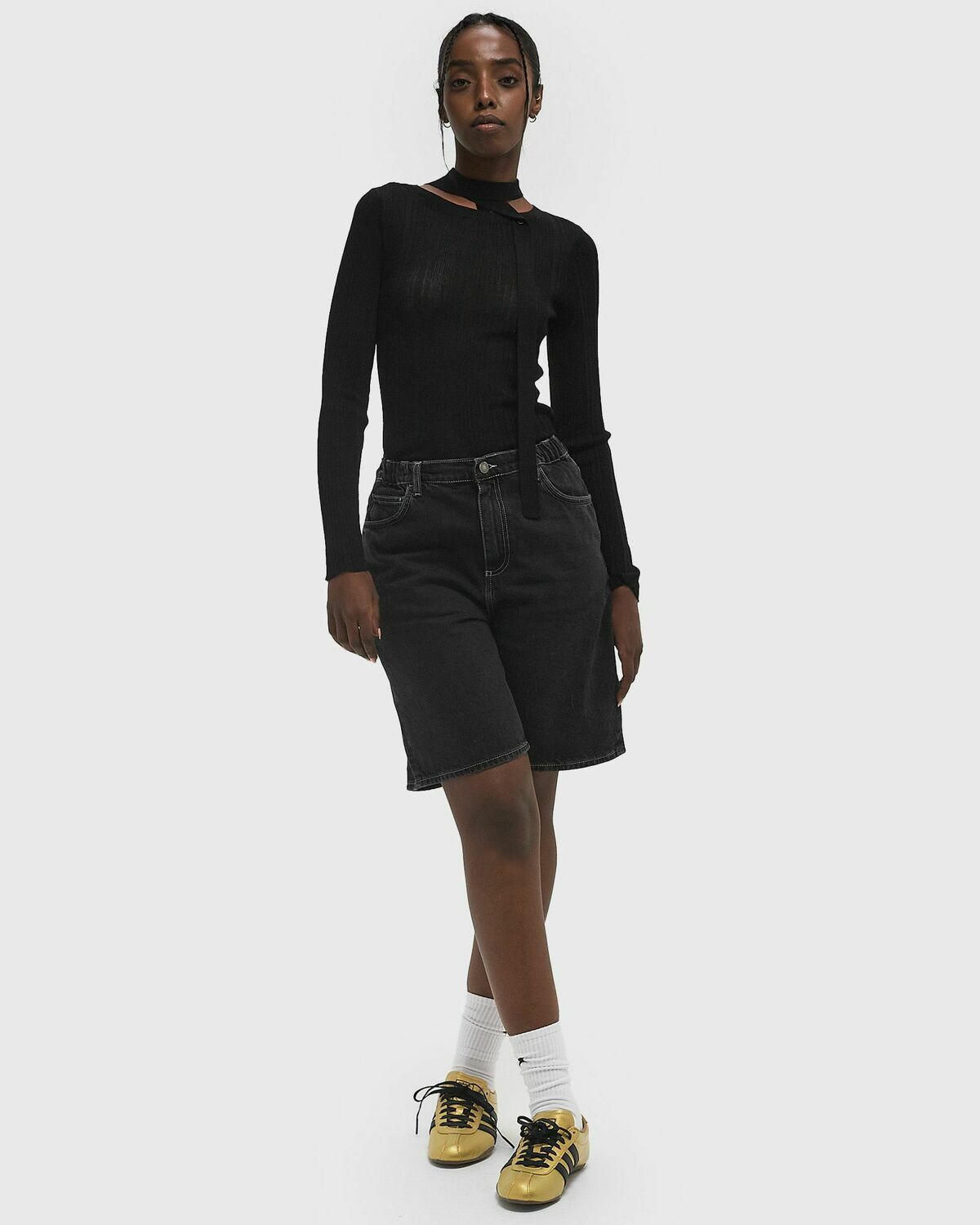 ØLÅF ADJUSTABLE TIE KNIT TOP Black Womens Longsleefe
