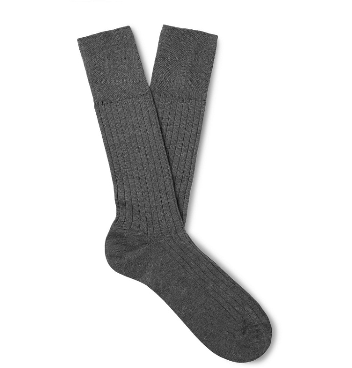 Photo: Marcoliani - Ribbed Cotton-Blend Socks - Gray