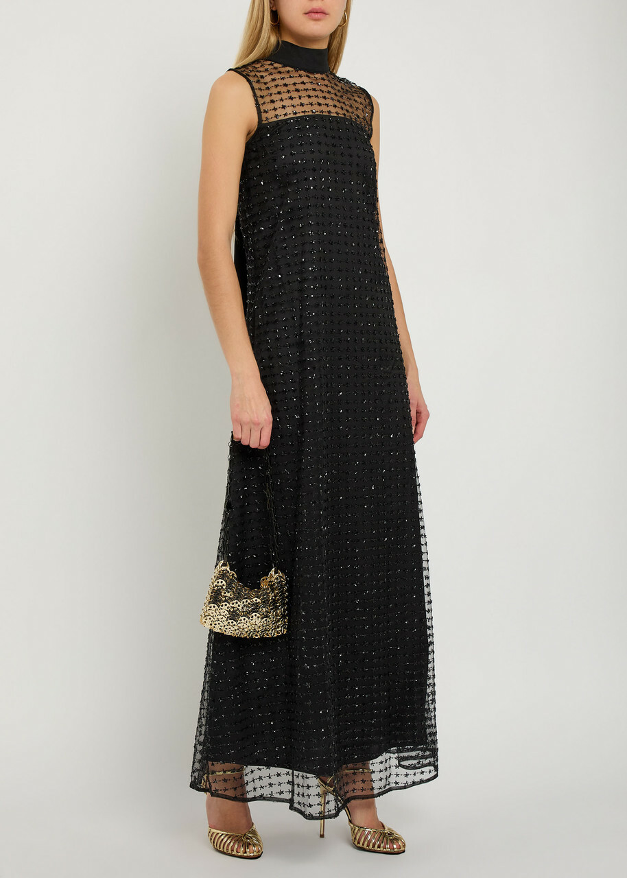 Staud Albee Sequin-embellished Maxi Dress Black