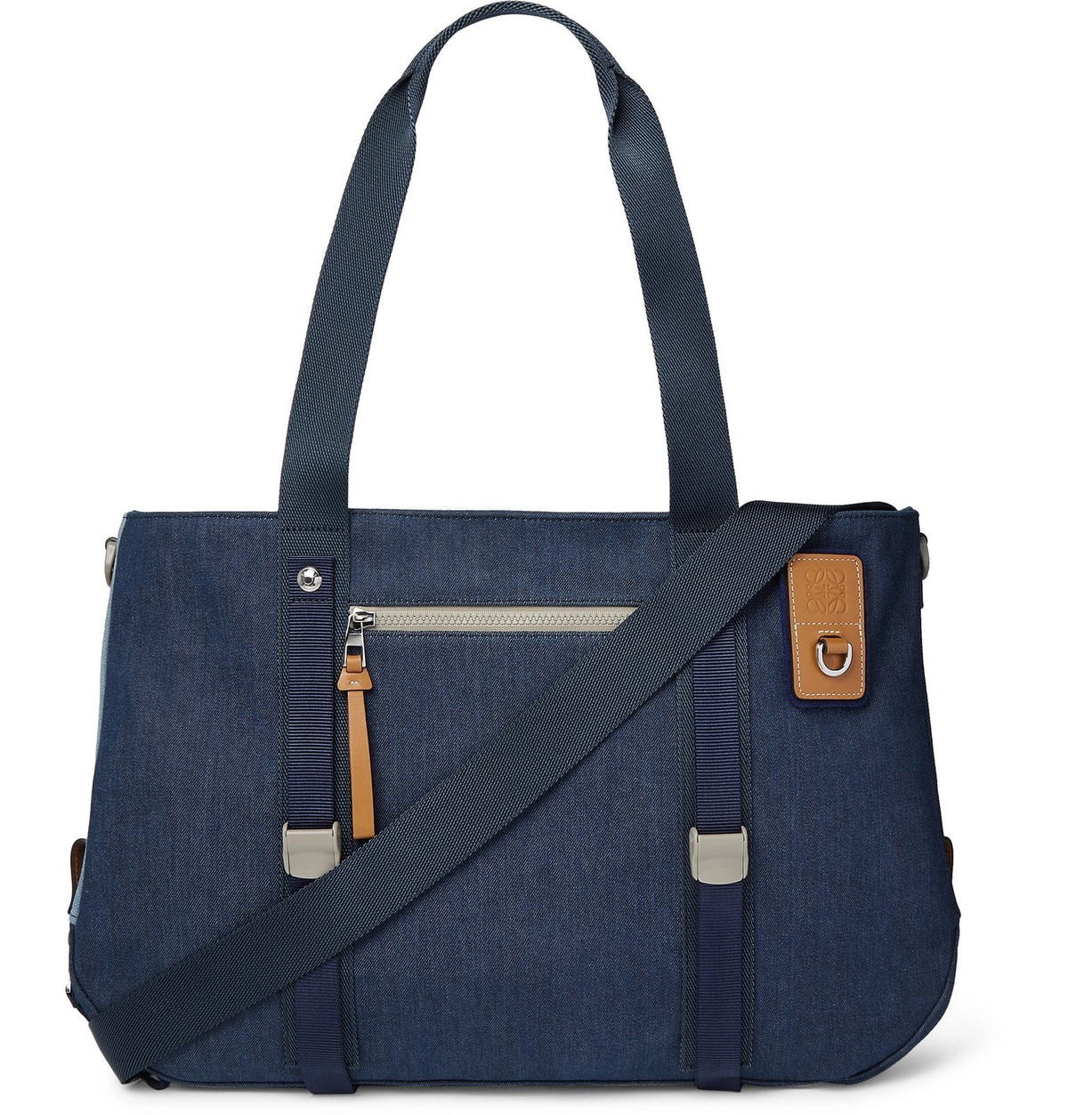 Loewe - Eye/LOEWE/Nature Leather-Trimmed Colour-Block Denim Tote